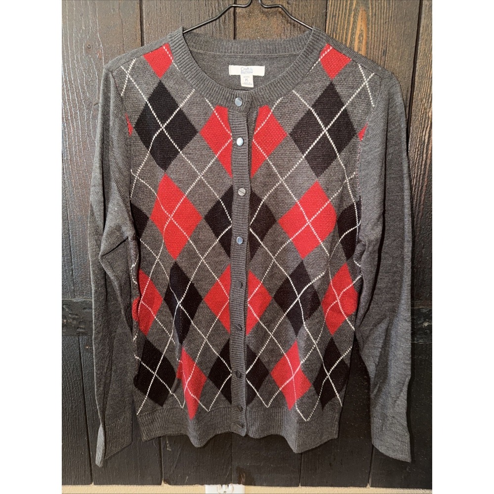croft & Barrow Preppy Plaid Button Up Cardigan Sweater Size Womens Petite Small